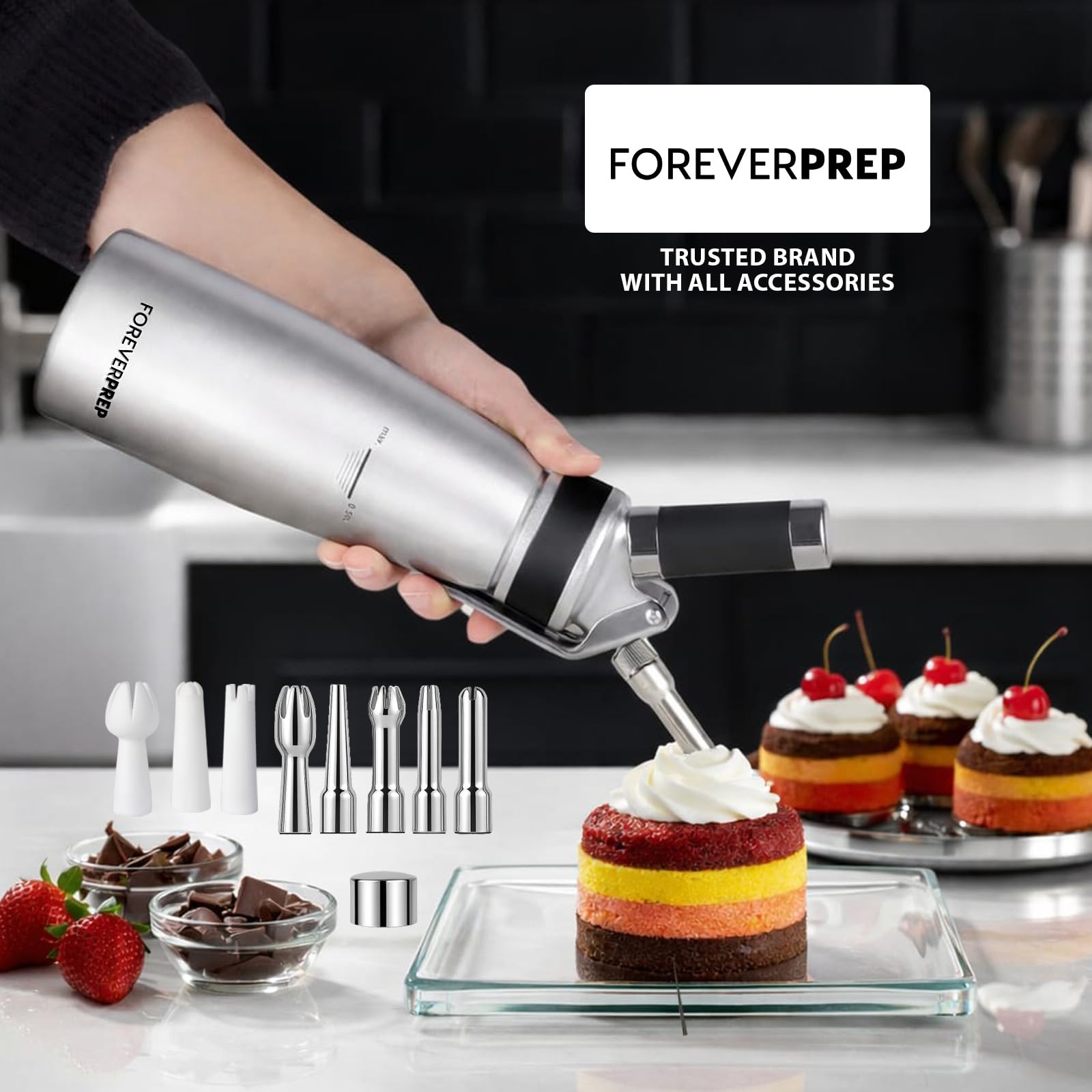 FOREVERPREP Professional 500 ml Aluminum Whipped Cream Dispenser